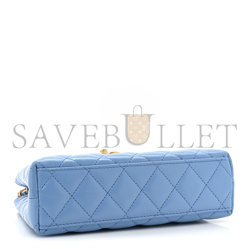 Ch*el master shiny calfskin quilted nano kelly shopper blue as4416 (19*13*7cm)